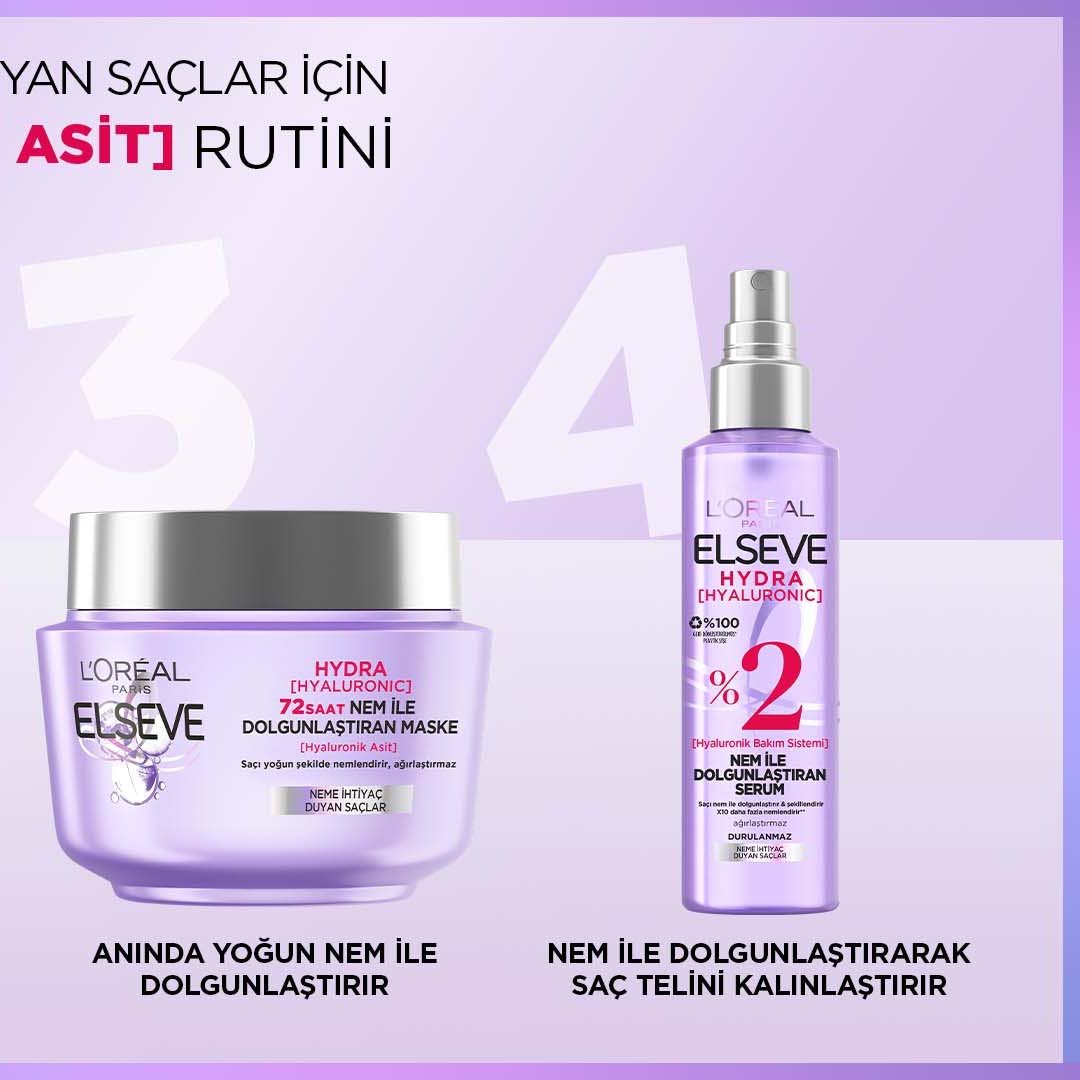 Elseve Hydra [Hyaluronic] Saç Bakımı 72 Saat Nem ile Dolgunlaştıran ...