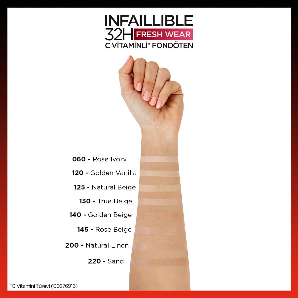Infaillible 32H Fresh Wear C Vitaminli Fondöten 140 Golden Beige L