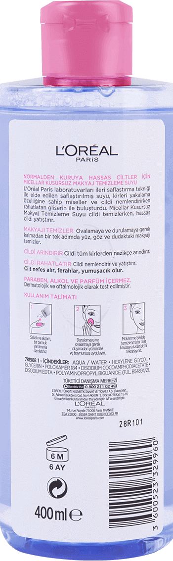 Loreal Paris Hassas Ciltler İçin Makyaj Temizleme Suyu