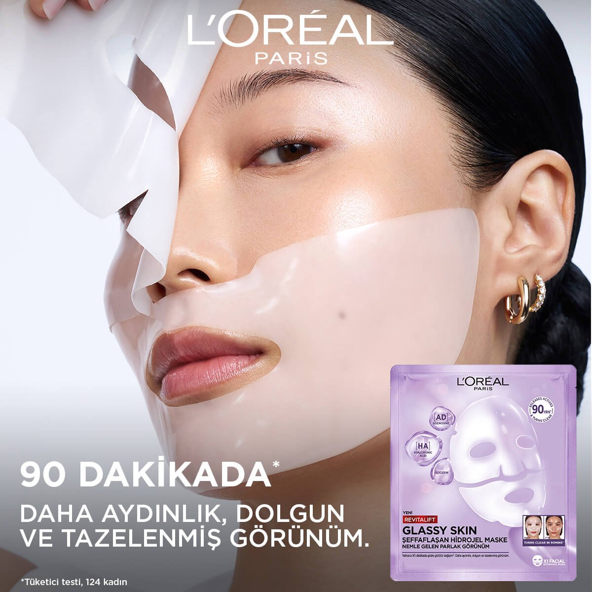 L’Oreal Paris Revitalift Glassy Skin Cam Cilt Görünümü Etkili Şeffaflaşan Işıltı & Nem Veren Hidrojel Yüz Maskesi
